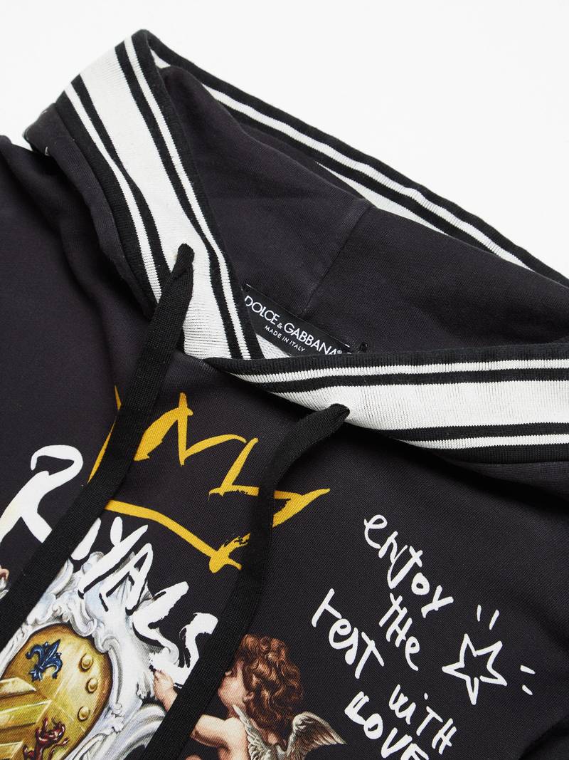 Dolce & Gabbana Black Graffiti Printed Cotton Hoodie