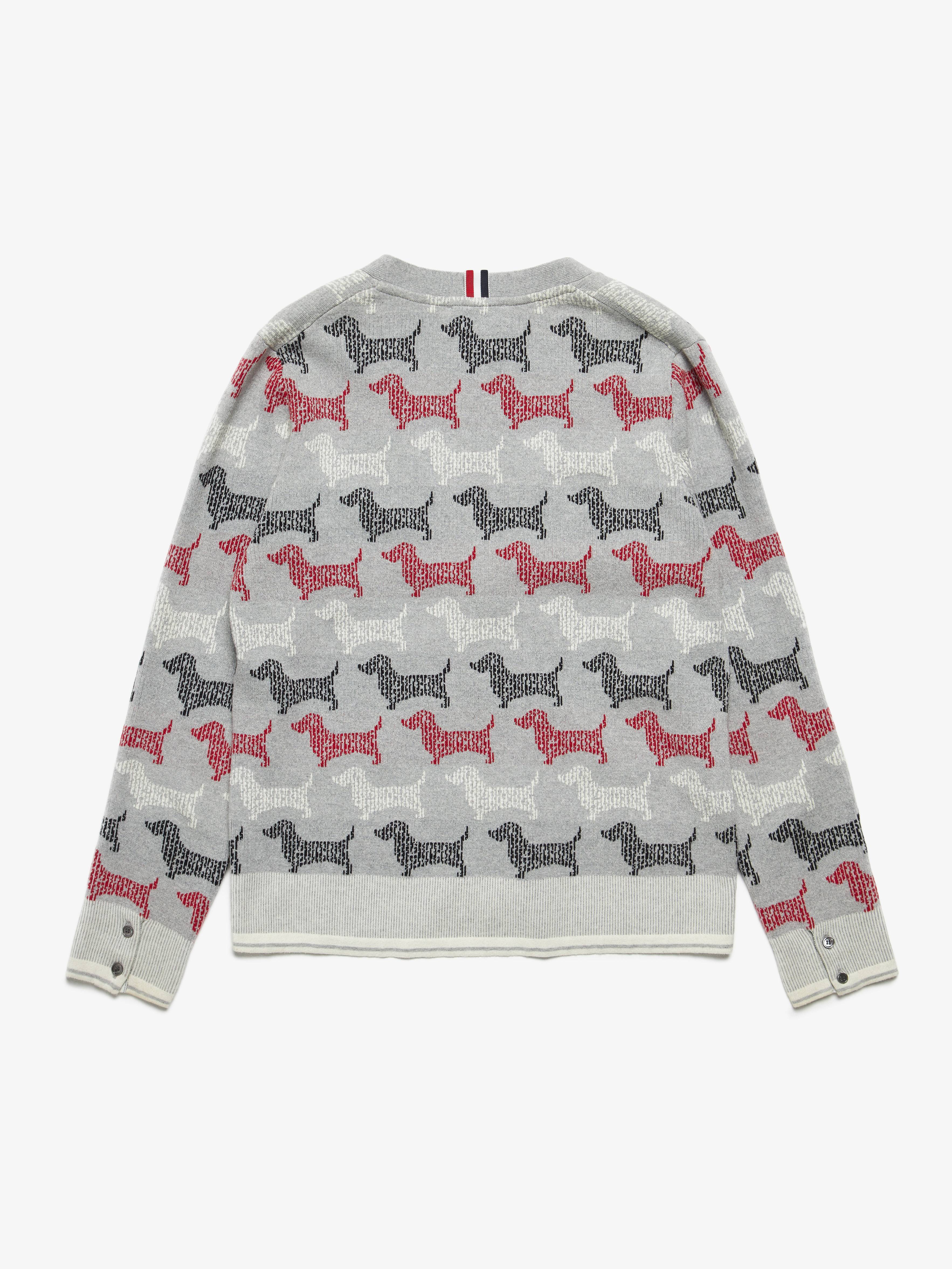 PRE - LOVED] Thom Browne Dog Intarsia Wool Cardigan - gray