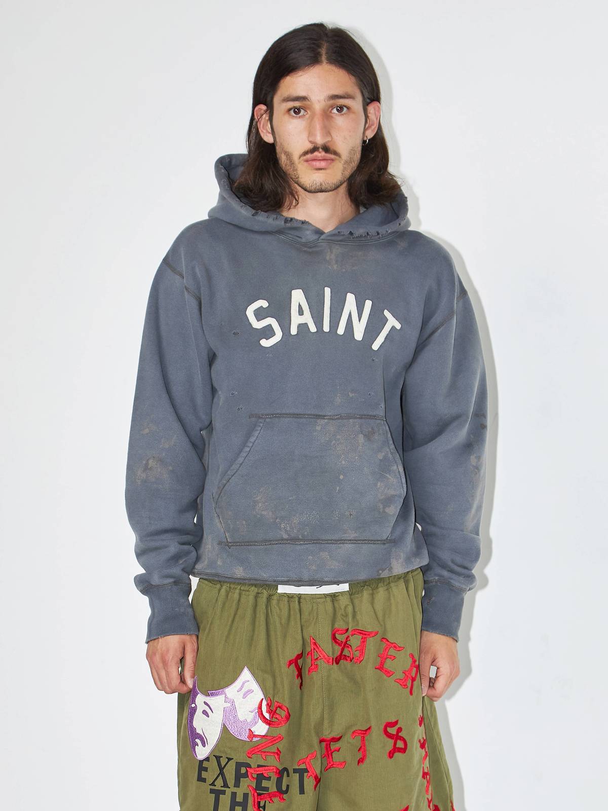 Saint Michael No Blood Left Patched Distressed Hoodie | Garmentory