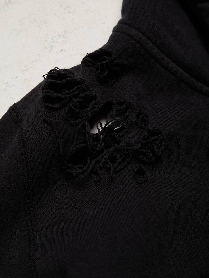 Miharayasuhiro Black Distressed Zipped Cotton Hoodie