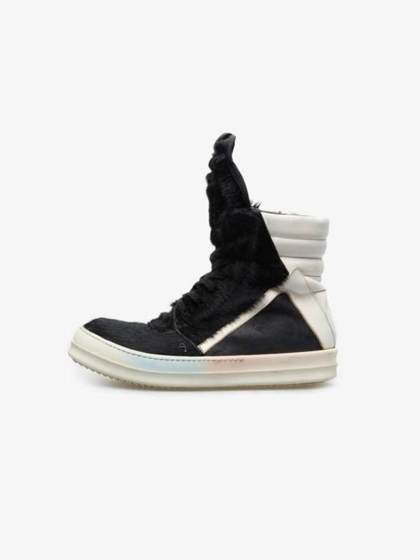 Pre-Loved] Rick Owens Ponyhair Geobasket Sneakers - Black