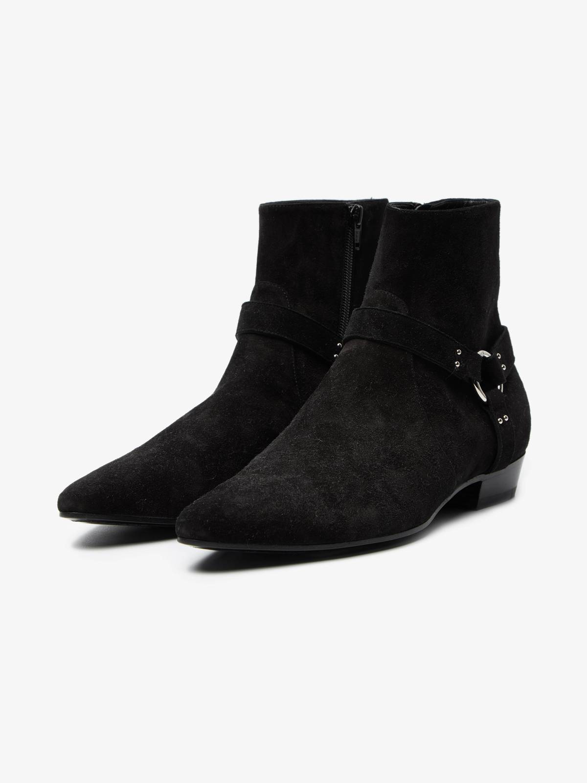 靴 SAINT LAURANT PARIS 22aw boots PRE-LOVED Saint Laurent Paris Suede Harness 25 Devon Boots - black