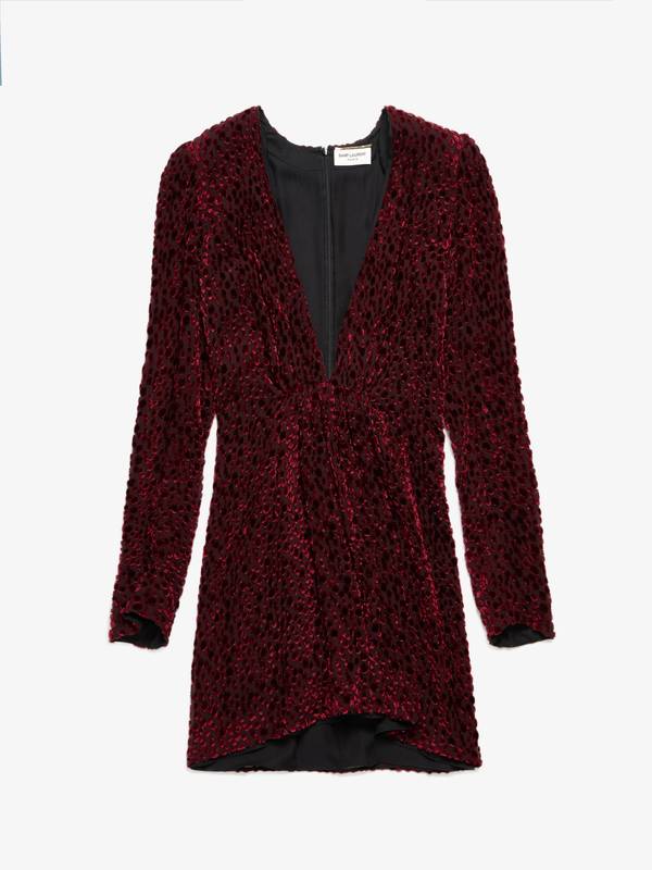knee length dresses for ladies Saint Laurent Black Velvet Sleeveless Embroidered Mini Dress with Coll   Sellier
