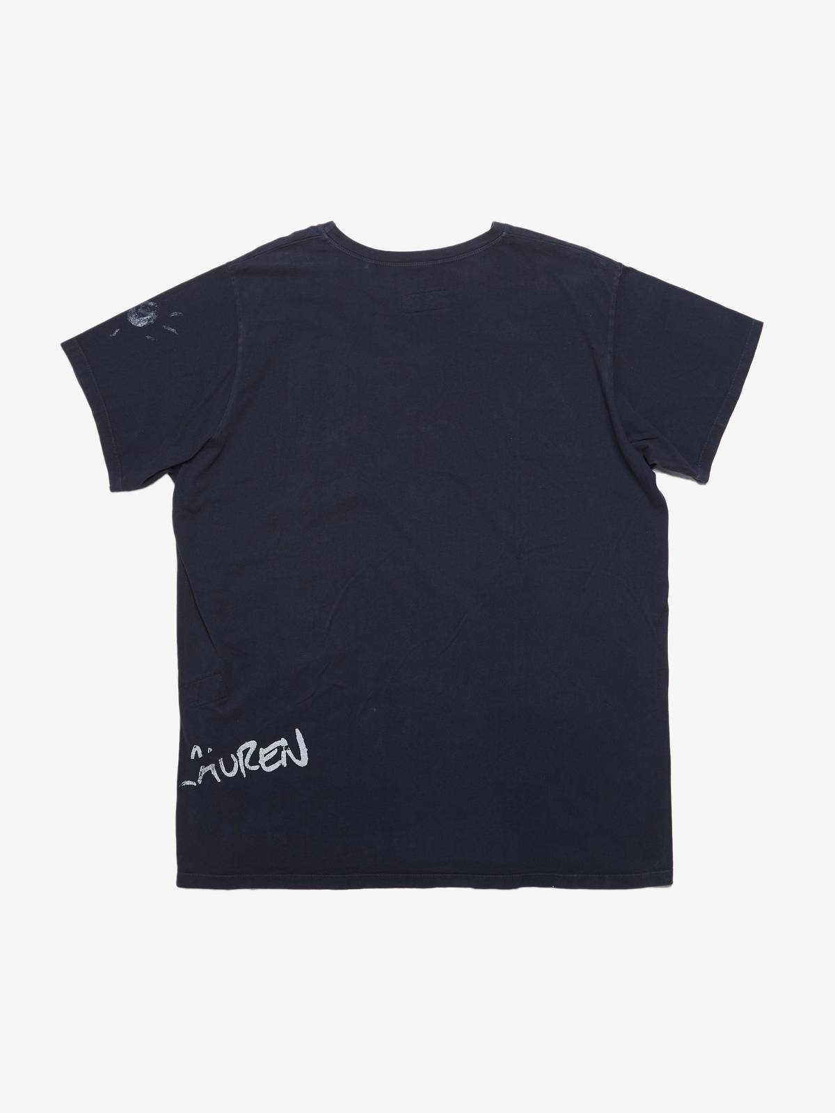 PRE - LOVED] Greg Lauren Faded Deconstructed Cotton T Shirt - navy 
