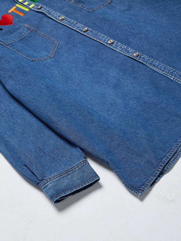 Pre-Loved] Balenciaga Oversized Love Techno Embossed Denim Shirt