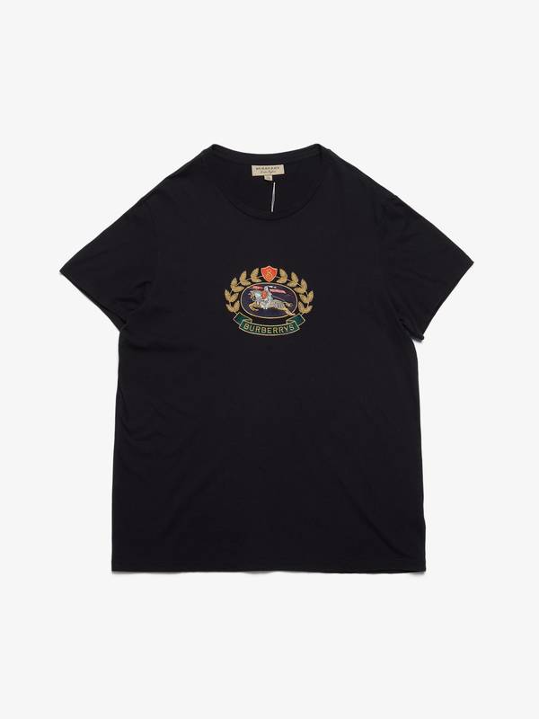 Pre-Loved] Burberry Golden Logo Embroidered Black Cotton T-Shirt