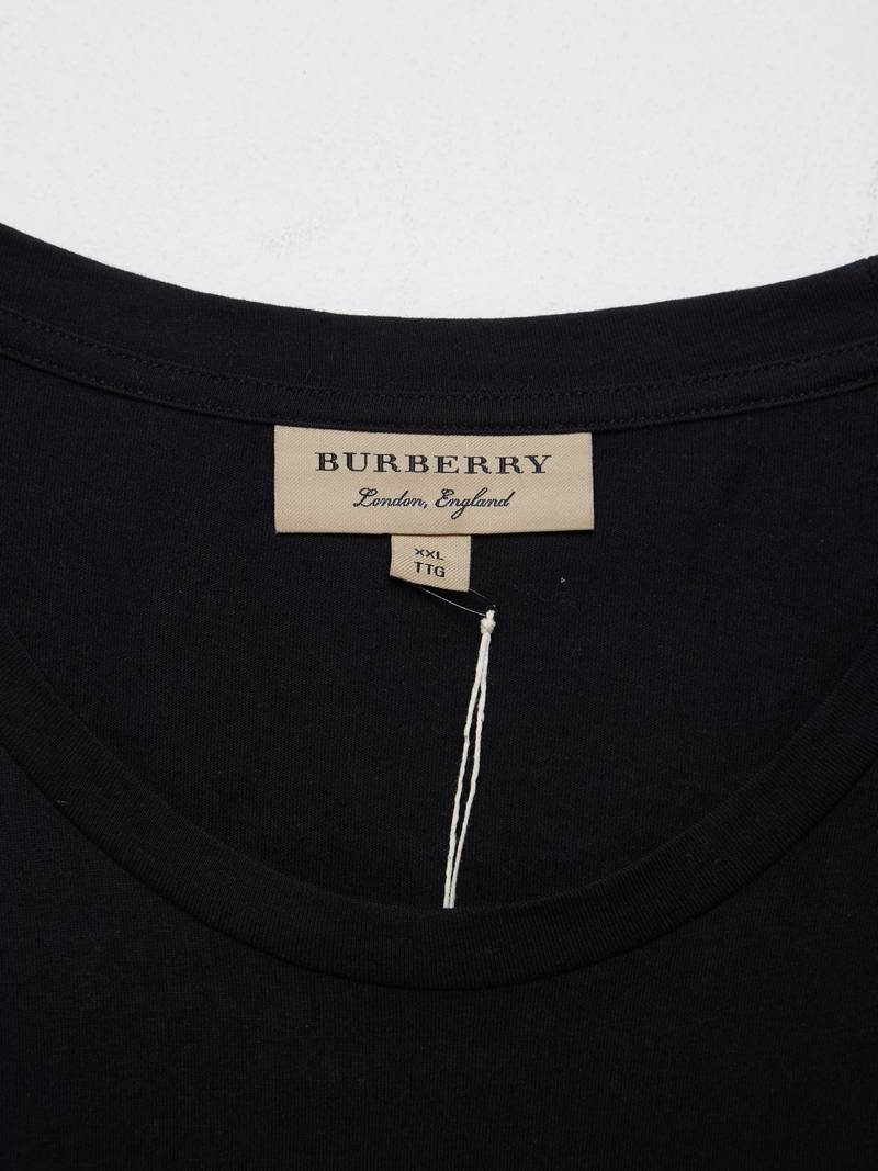 VIP【関税送料無料】希少 BURBERRY LOGO COTTON SHIRT Pre-Loved] Burberry Golden Logo Embroidered Black Cotton T