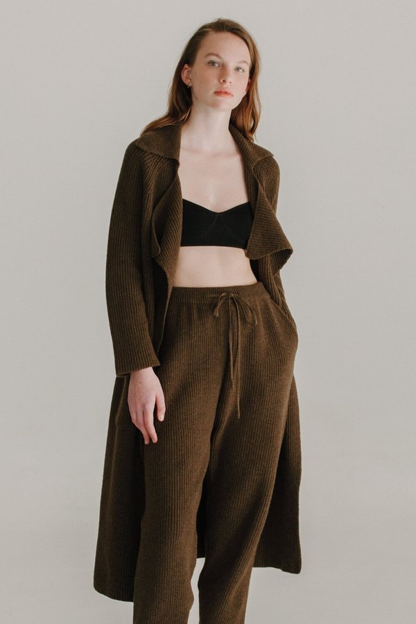 Mijeong Park Ribbed Knit Long Coat - Brown