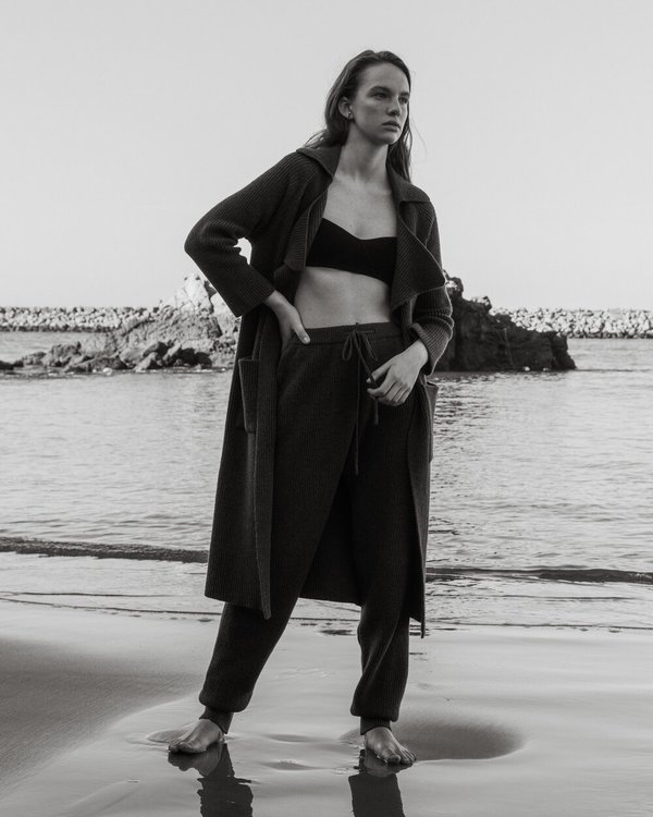 Mijeong Park Ribbed Knit Long Coat - Brown