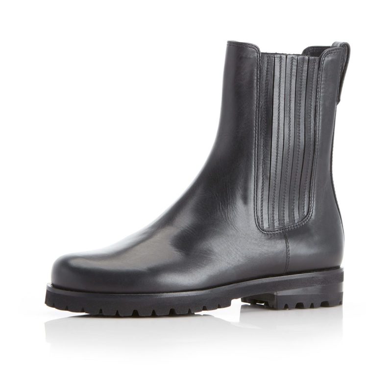 Marion Parke Chelsea Utility Leather Flat Lug Sole Bootie - Black