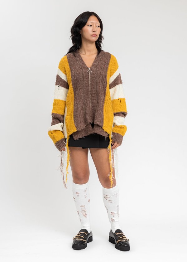 Doublet Zip Up Stripe Cardigan - Yellow | Garmentory