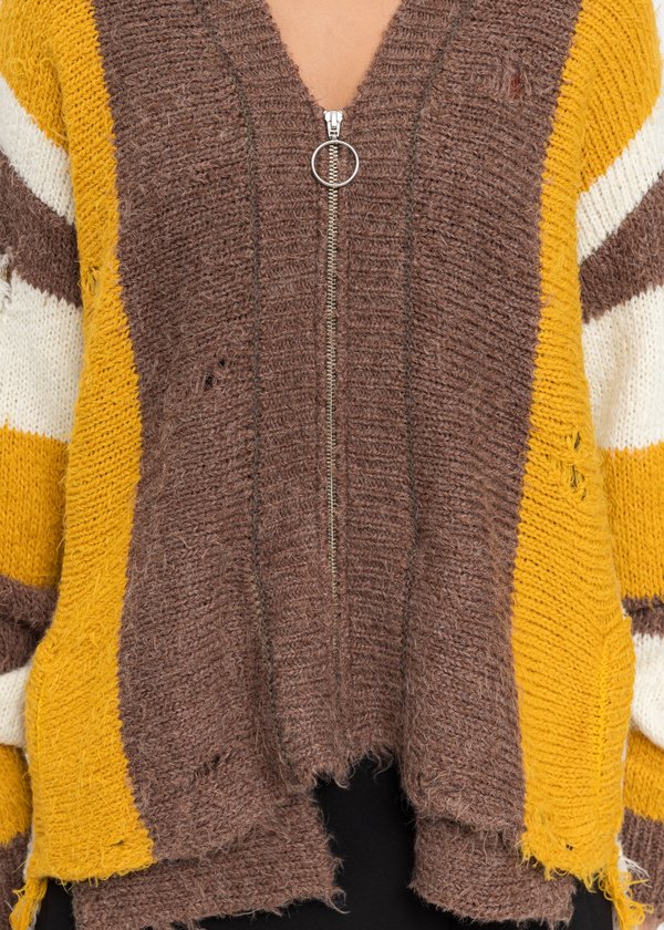 Doublet Zip Up Stripe Cardigan - Yellow | Garmentory