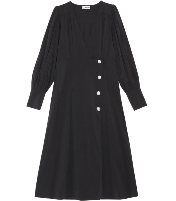 Ganni Recycled Polyester Wrap Midi Dress | Garmentory