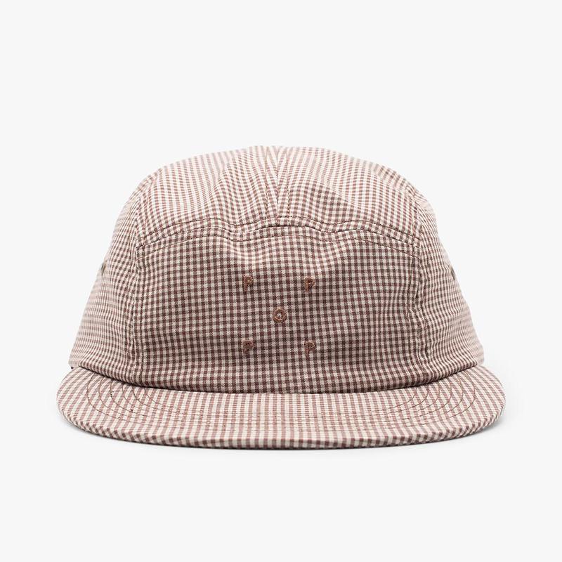Pop Trading Company Logo 5 Panel Hat - Brown/White Gingham