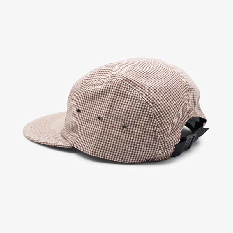Pop Trading Company Logo 5 Panel Hat - Brown/White Gingham