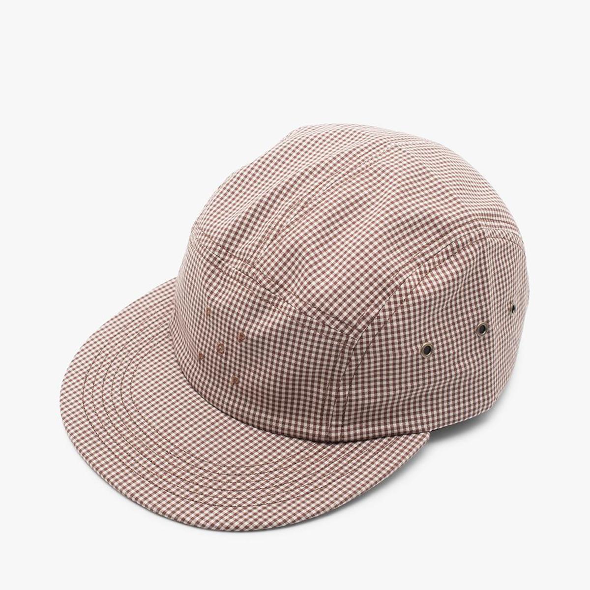 Pop Trading Company Logo 5 Panel Hat - Brown/White Gingham
