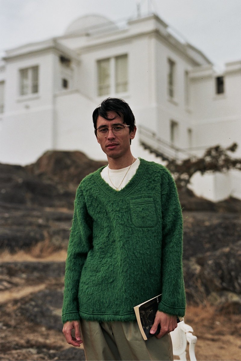 Engineered Garments V-Neck Popover - Kelly Green Solid Mohair 