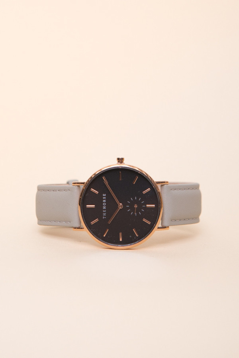 The Horse Classic Leather Watch Rose Gold, Black Face, Grey