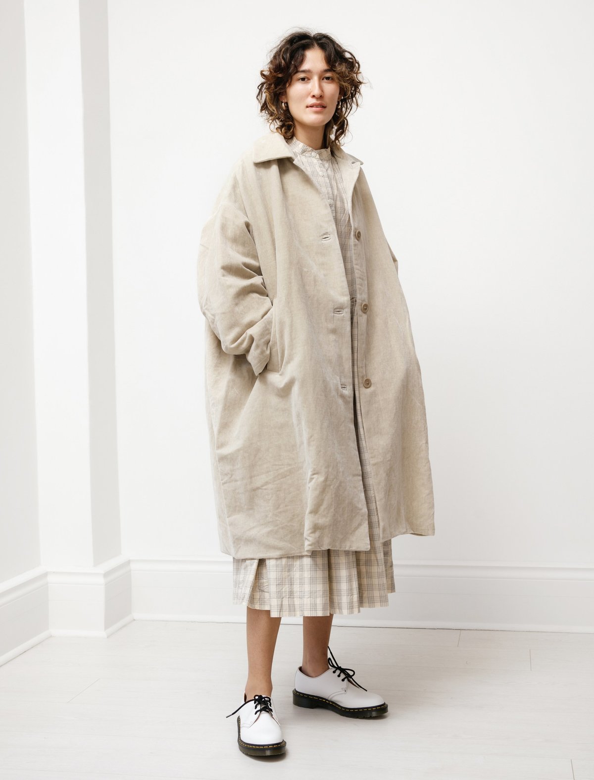 Casey Casey Womens Blob Cotton Linen Ash Coat - Cream | Garmentory