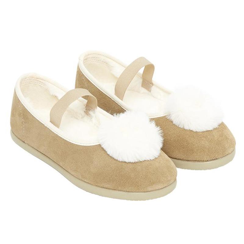 Kids Bonton Baby And Child Pia Mary Jane Shoes Pompom Beige - Main Image