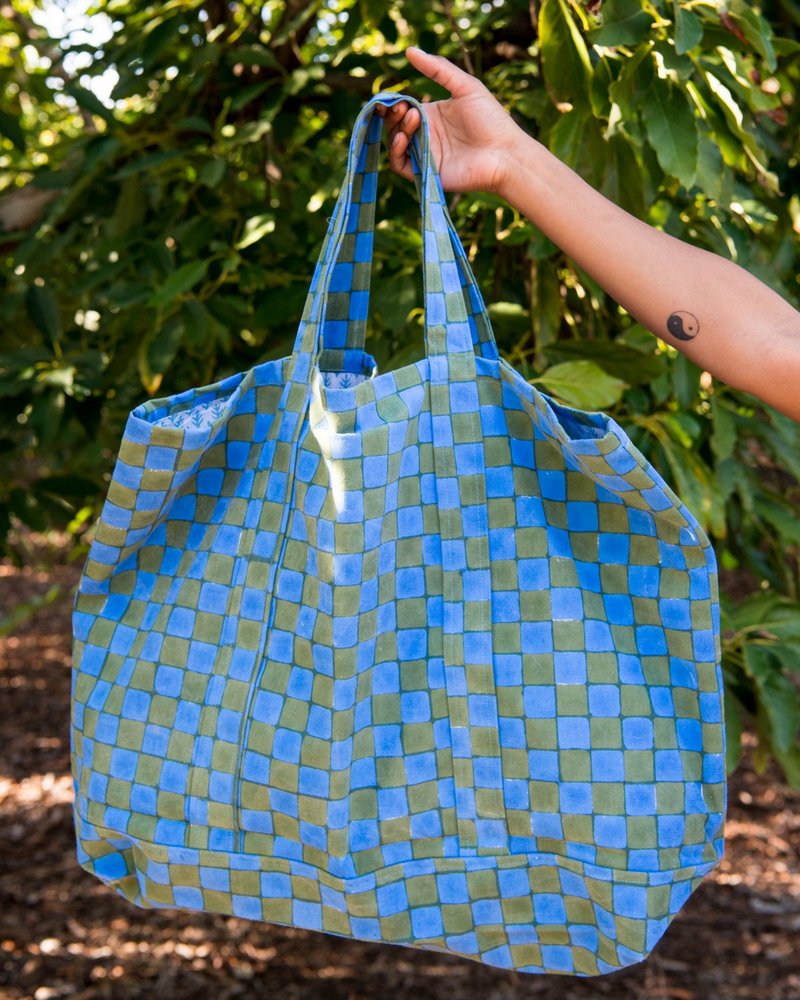 SZ Blockprints Oversized Tote - Moss Double Check Print | Garmentory 