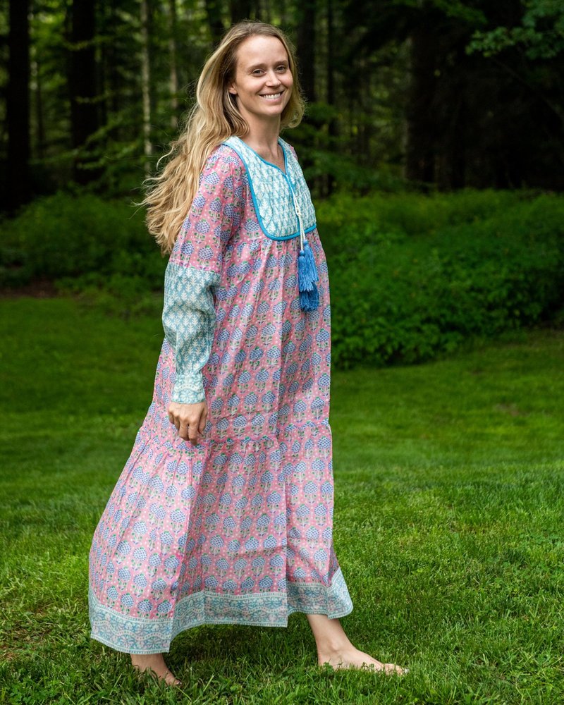 SZ Blockprints Silk Jodhpur Dress - Eva Pink Pineapple Print  