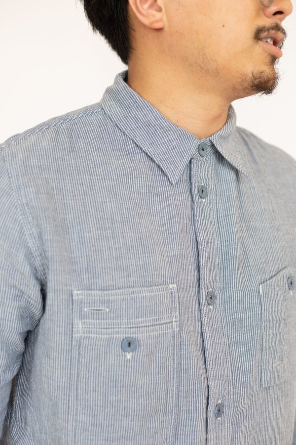 Pure Blue Japan Vertical Stripe Work Shirt - Indigo | Garmentory