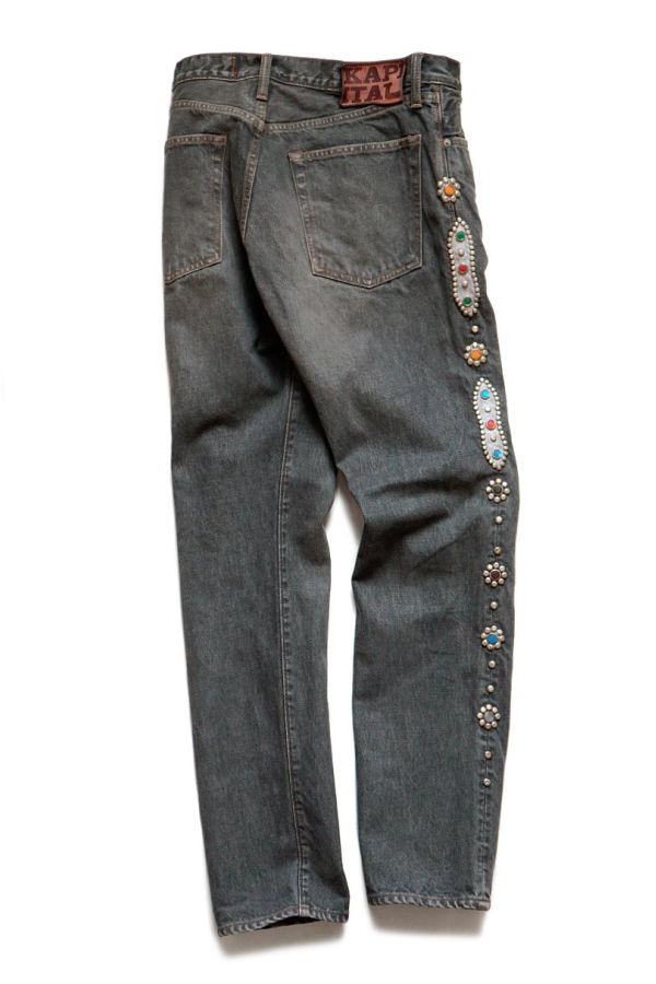 Kapital 14oz BLACK Denim 5P MONKEY CISCO STUDS pants - Black