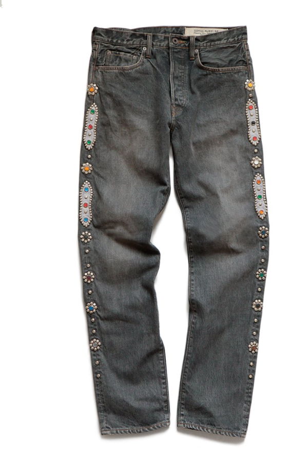 Kapital 14oz BLACK Denim 5P MONKEY CISCO STUDS pants - Black