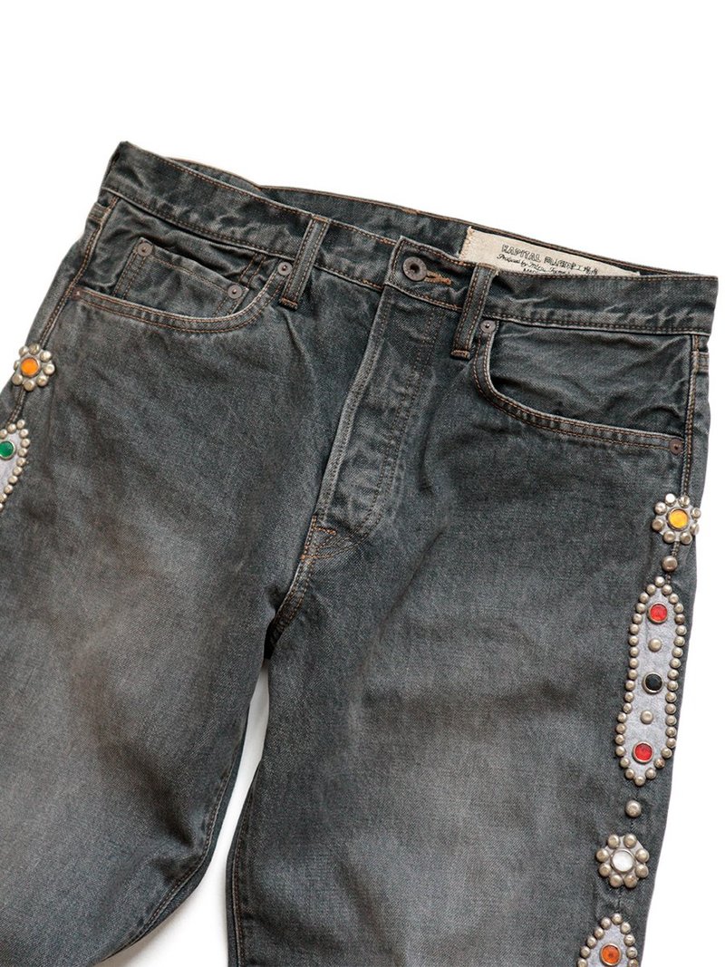 Kapital 14oz BLACK Denim 5P MONKEY CISCO STUDS pants - Black