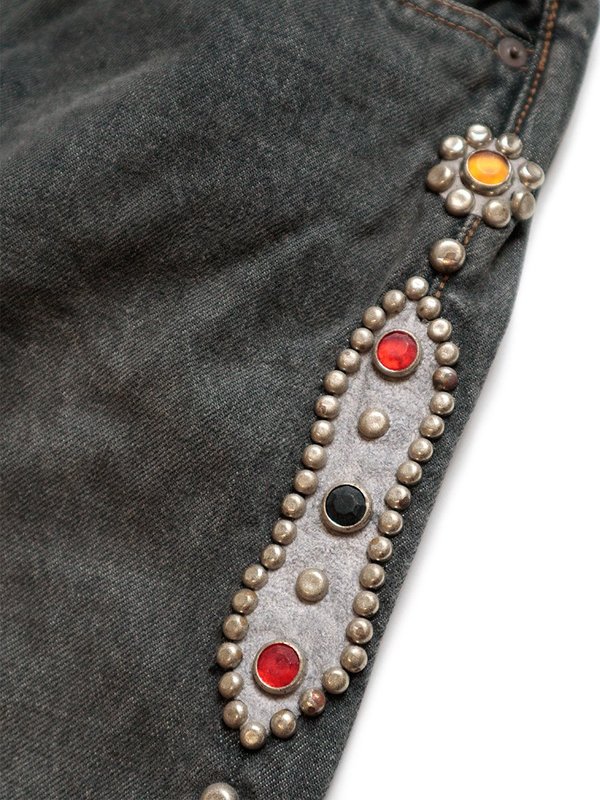 Kapital 14oz BLACK Denim 5P MONKEY CISCO STUDS pants - Black