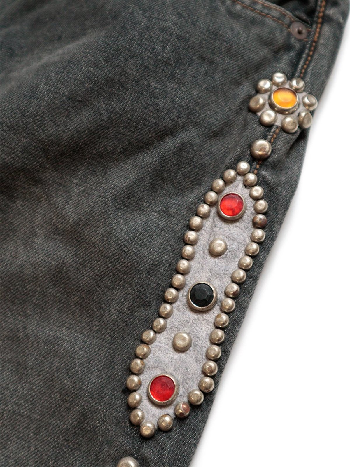 Kapital 14oz BLACK Denim 5P MONKEY CISCO STUDS pants - Black - Image 6 of 9