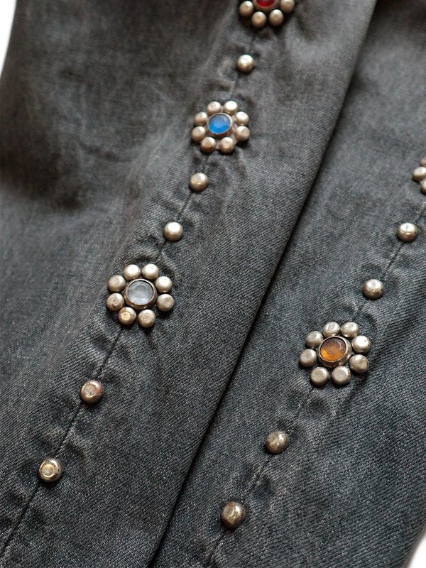 Kapital 14oz BLACK Denim 5P MONKEY CISCO STUDS pants - Black