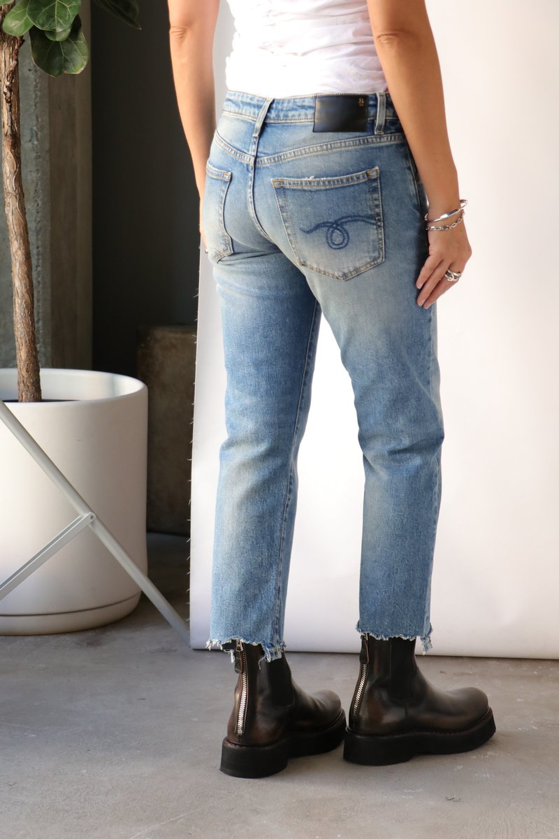 R13 Boy Straight w/ Rips Jeans- Blue | Garmentory