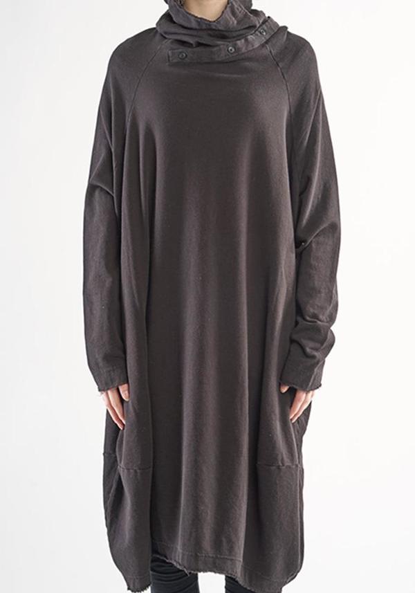 Rundholz Black Label Oversized Button Detail Funnel Neck Bubble Dress - Black Rundholz Black Label Oversized Button Detail Funnel Neck Bubble Dress - Black