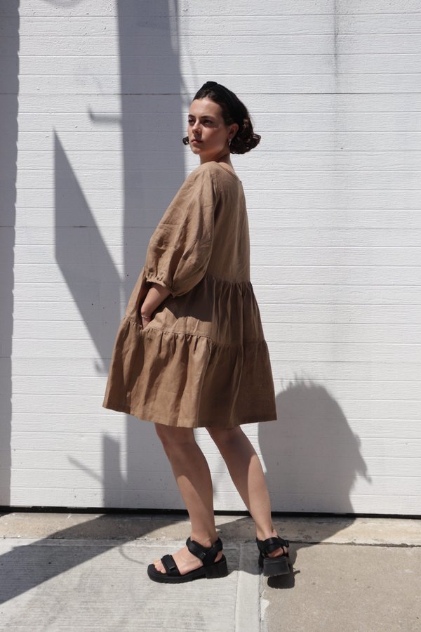 toast linen dress Oversized Landscape Check Linen Dress | Charcoal/Oat