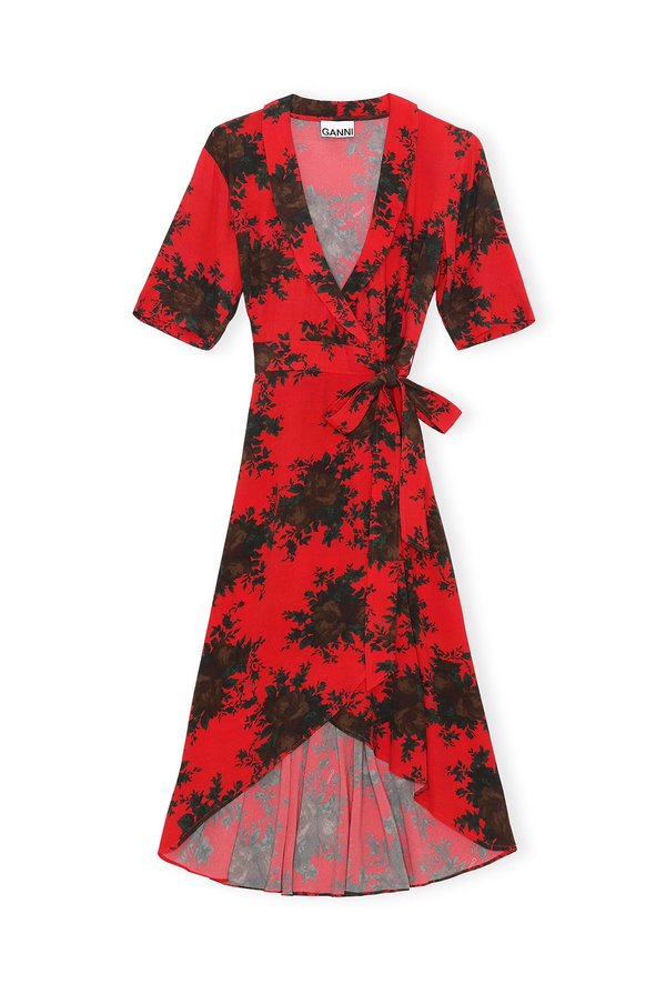 ganni red wrap dress Ganni Red Sheer Tie String Wrap Dress