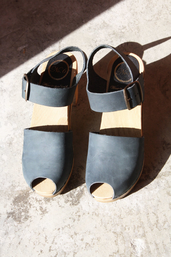 No.6 Jane Clog with Peep Toe on High Heel in Marine No.6 Jane Clog with Peep Toe on High Heel in Marine