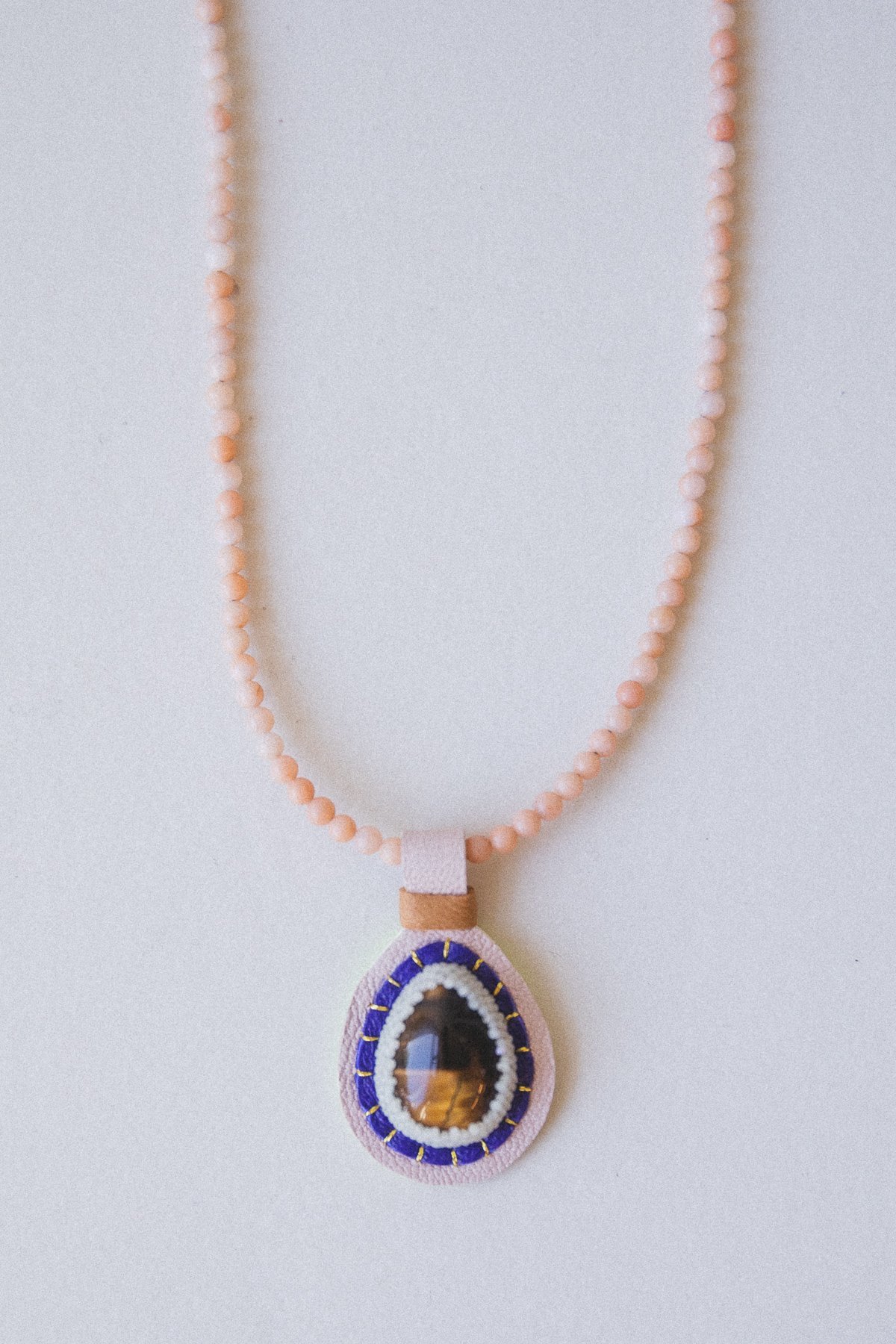 Robin Mollicone PINK AVENTURINE  WITH A TIGER EYE TEARDROP PENDANT NECKLACE - Multi - Image 1 of 5