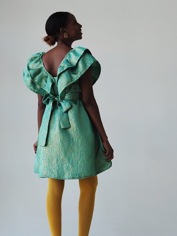 m e l Party Milly dress - Green/Gold Jacquard | Garmentory m e l Party Milly dress - Green/Gold Jacquard | Garmentory