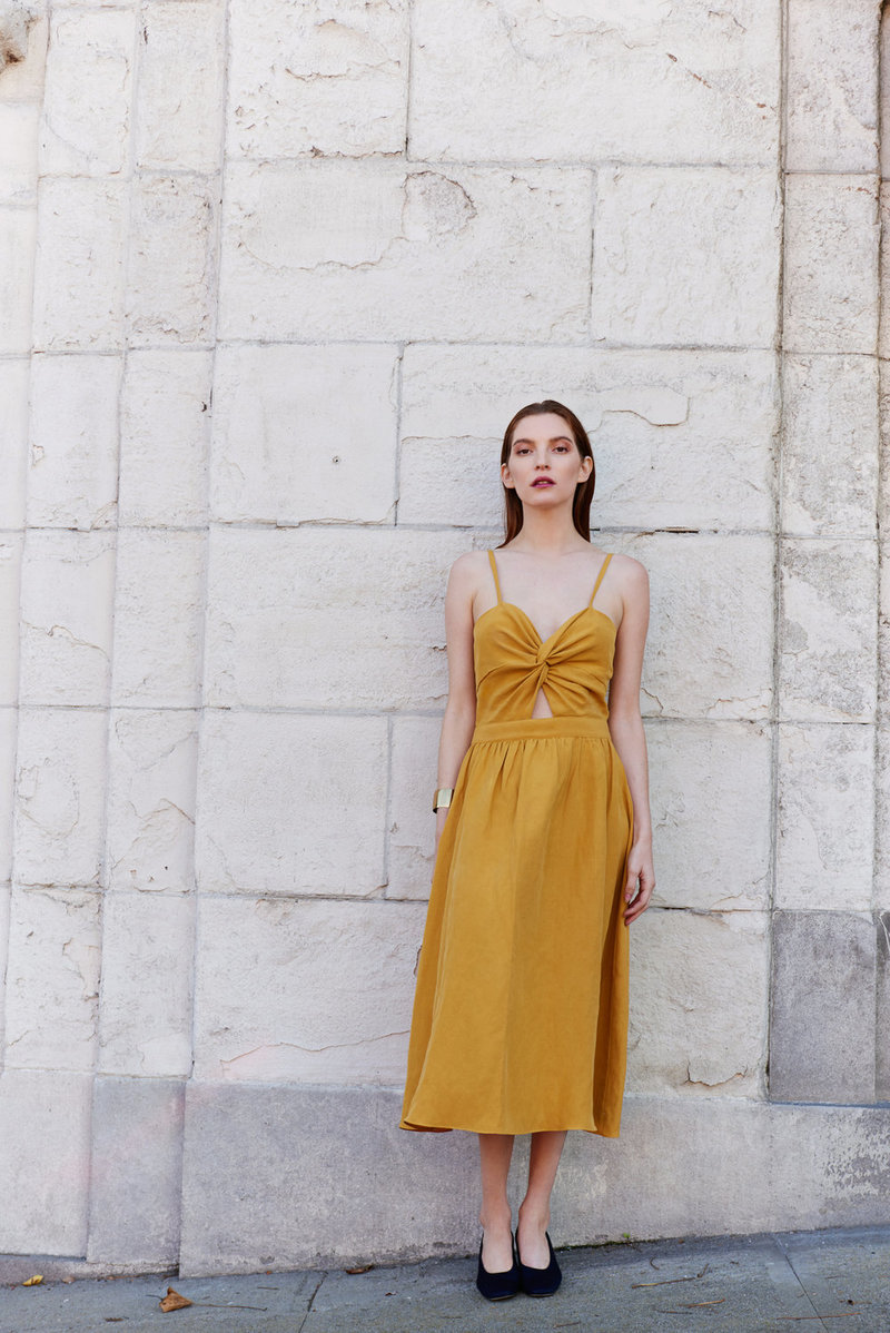 KAMPERETT Compass Silk Linen Knot Dress - Marigold | Garmentory KAMPERETT Compass Silk Linen Knot Dress - Marigold | Garmentory