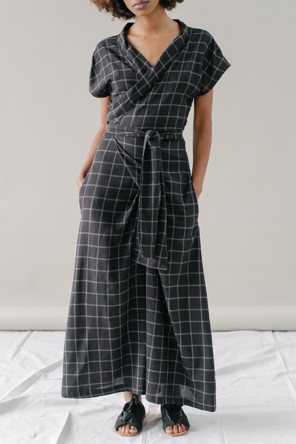 grid print jumpsuit