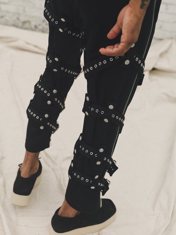 LOEWE Wool Gabardine Bondage Belted Trousers - Black | Garmentory