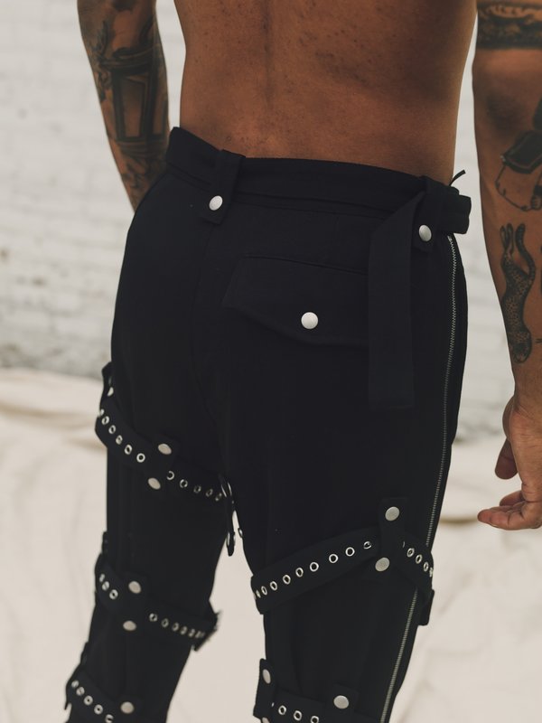 LOEWE Wool Gabardine Bondage Belted Trousers - Black | Garmentory