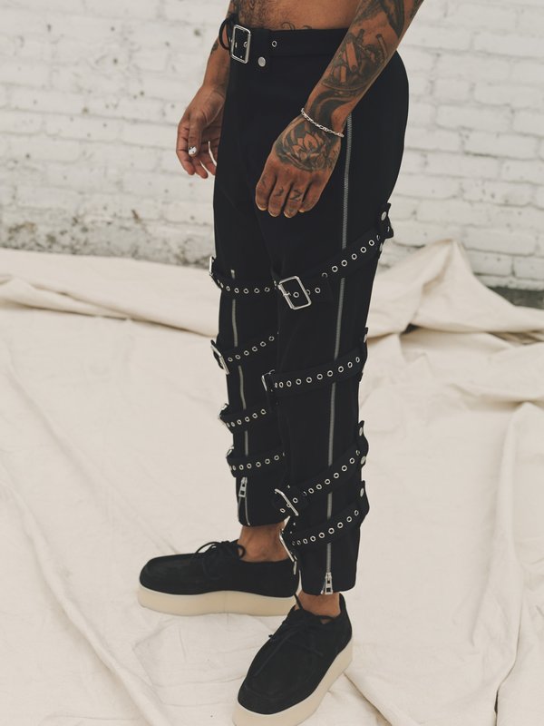 LOEWE Wool Gabardine Bondage Belted Trousers - Black | Garmentory