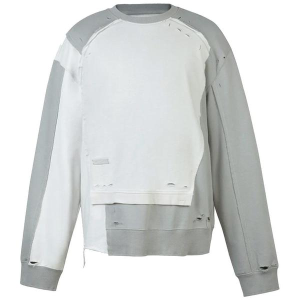 Distressed Panelled Vagrant Crewneck 'Gray' Distressed Panelled Vagrant Crewneck 'Gray'