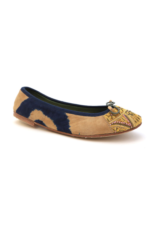 Meher Kakalia Bizi Ballet Flat  Tie Dye Blue with Beige + Lemon