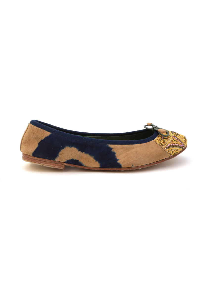 Meher Kakalia Bizi Ballet Flat  Tie Dye Blue with Beige + Lemon