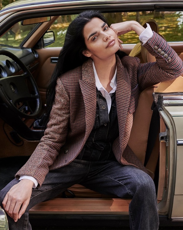 Veronica Beard Faustine Houndstooth Dickey Jacket Camel/Blue