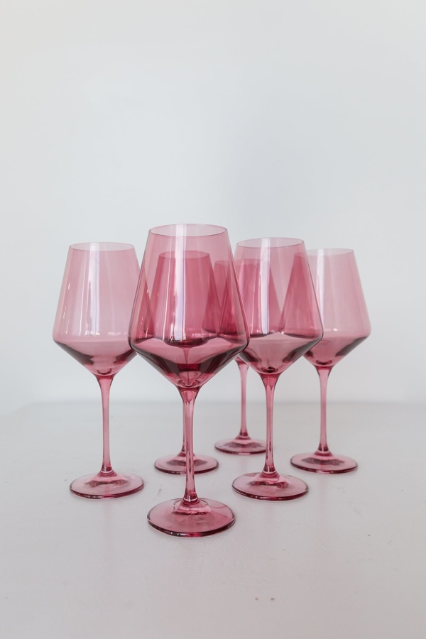 Estelle Colored Glass Set of 6 Wine Stemware - Rose Estelle Colored Glass Set of 6 Wine Stemware - Rose